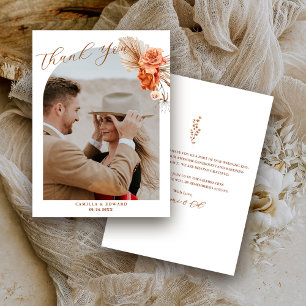 Bohemian Burnt-Orange Floral Rustic Wedding Thank You Card