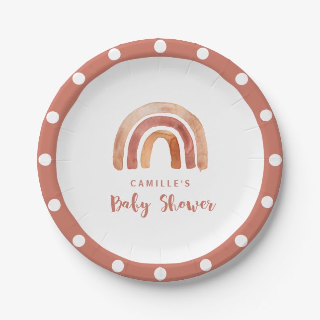 Bohemian Burnt Orange Rainbow Baby Shower  Paper Plate (Front)