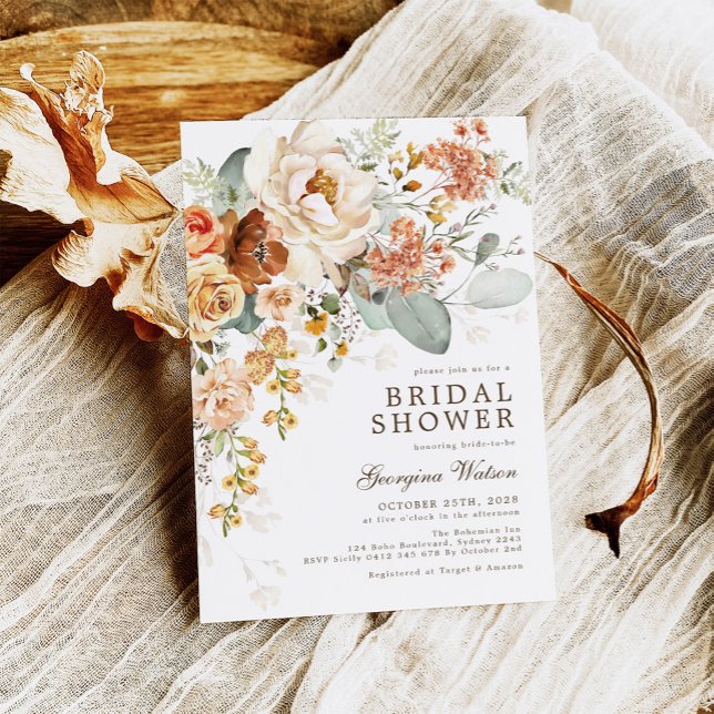 Bohemian Burnt Orange Yellow Flower Bridal Shower  Invitation (Creator Uploaded)