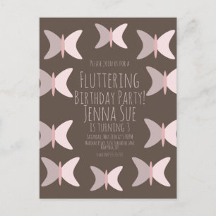 Bohemian Butterfly Pastel Pink Birthday Invitation Postcard