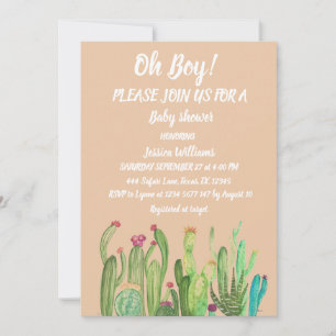 Bohemian Cactus Arizona Earth Tone Watercolor  Invitation