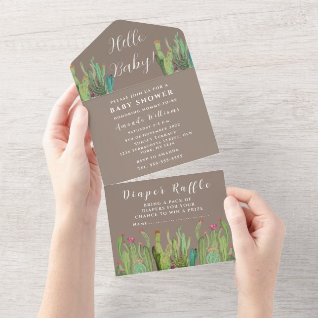 Bohemian Cactus Desert Baby Shower Gender Neutral  All In One Invitation (Tearaway)