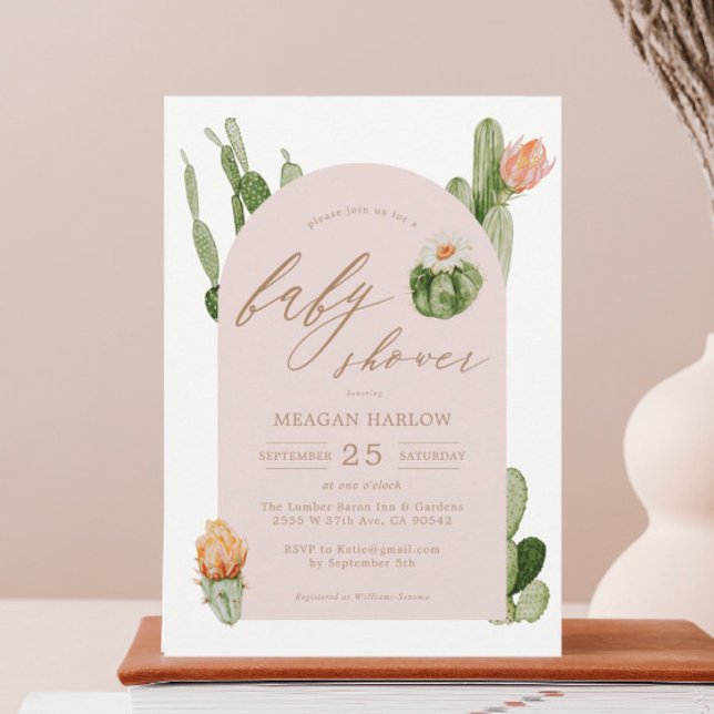 Bohemian Cactus Desert Pink Baby Shower Invitation (Creator Uploaded)