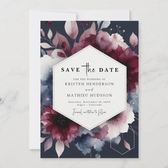 Bohemian Calligraphy Burgundy Save The Date (Front)