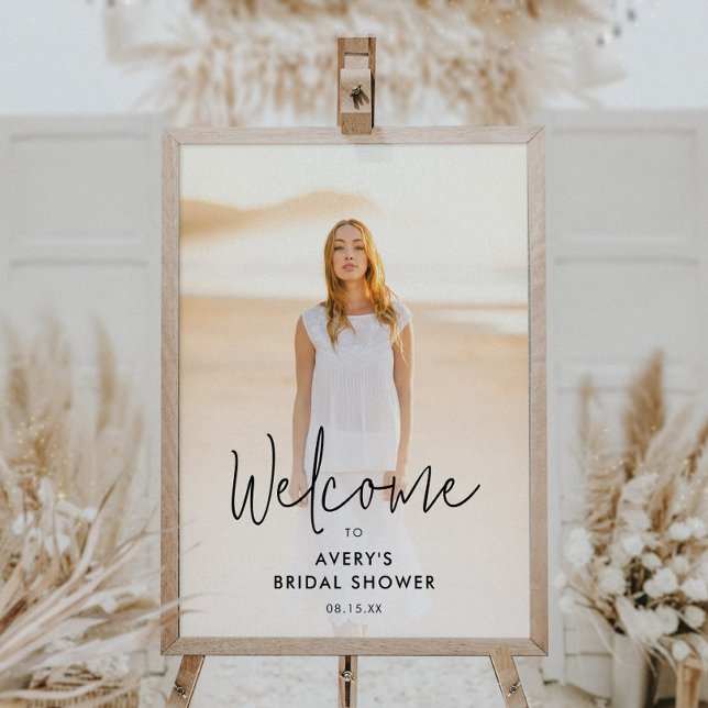 Bohemian Calligraphy Photo Bridal Shower Welcome Poster (Creator Uploaded)