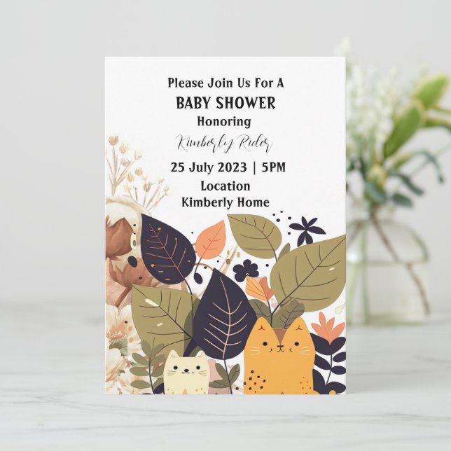 Bohemian Cat Baby Shower Invitation (Standing Front)