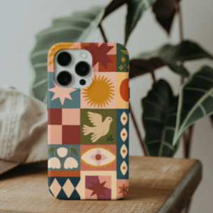 Bohemian Celestial Patchwork with Mystical Symbols iPhone 15 Pro Case