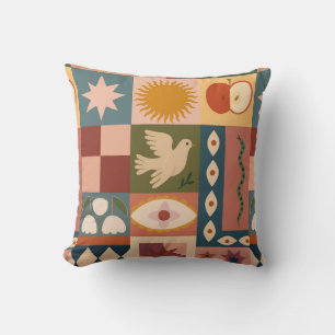 Bohemian Celestial Patchwork with Mystical Symbols Cushion
