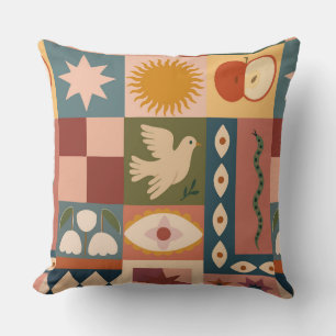 Bohemian Celestial Patchwork with Mystical Symbols Cushion