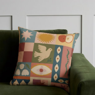 Bohemian Celestial Patchwork with Mystical Symbols Cushion