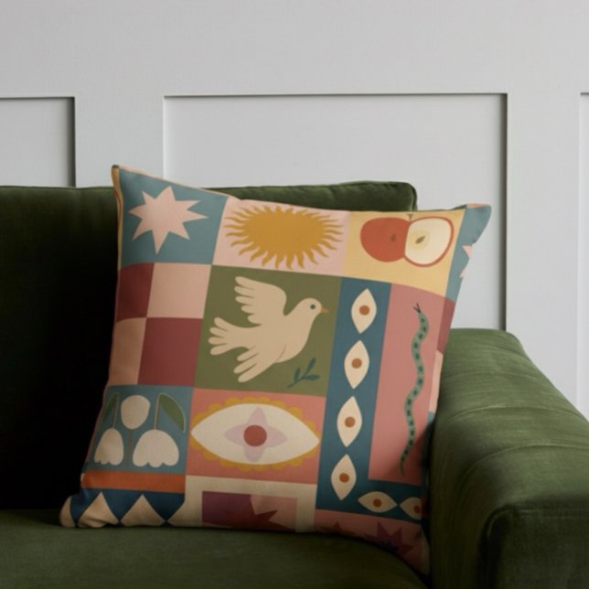 Bohemian Celestial Patchwork with Mystical Symbols Cushion (Creator Uploaded)