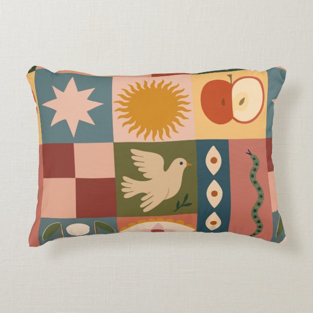 Bohemian Celestial Patchwork with Mystical Symbols Decorative Cushion (Front)