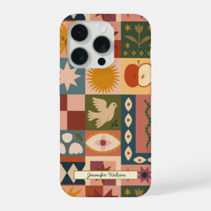 Bohemian Celestial Patchwork with Mystical Symbols iPhone 15 Pro Case