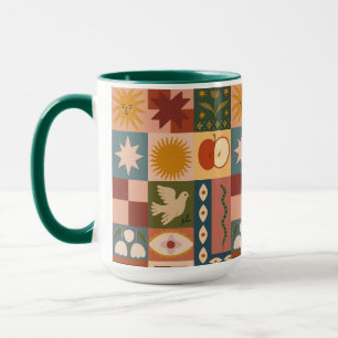 Bohemian Celestial Patchwork with Mystical Symbols Mug