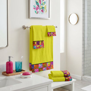 Bohemian chequered floral bath towel set