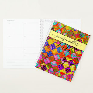 Bohemian chequered floral personalised planner