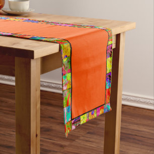 Bohemian chequered floral short table runner