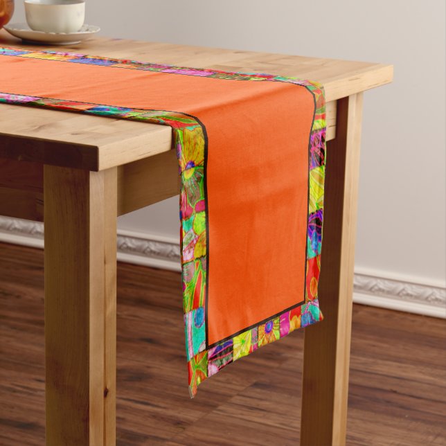 Bohemian chequered floral short table runner (In Situ)