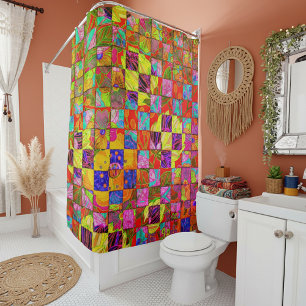 Bohemian chequered floral shower curtain