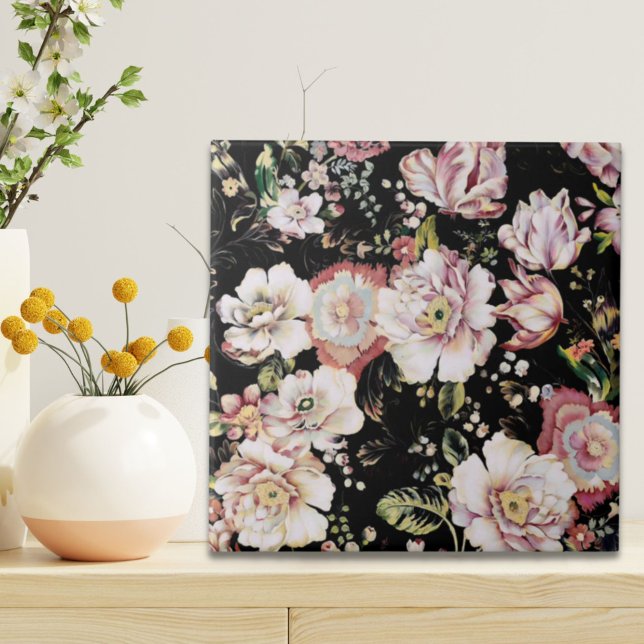 bohemian chic blush pink flowers dark floral ceramic tile (bohemian chic blush pink flowers dark floral ceramic tile)