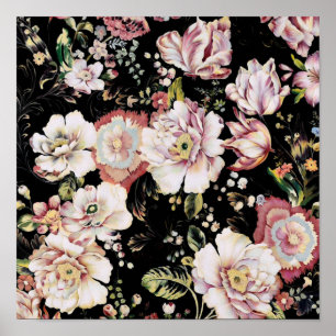 bohemian chic blush pink flowers dark floral poster