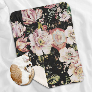 bohemian chic blush pink flowers dark floral sherpa blanket