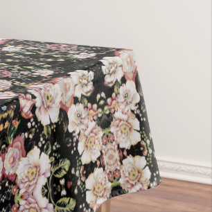 bohemian chic blush pink flowers dark floral tablecloth