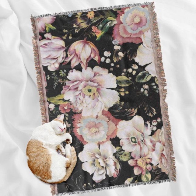 bohemian chic blush pink flowers dark floral throw blanket (bohemian chic blush pink flowers dark floral throw blanket)