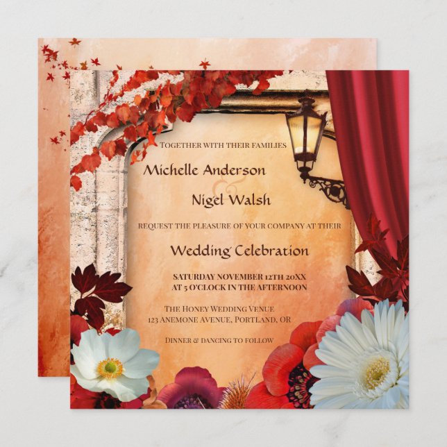 Bohemian Chic Classic Fall Wedding Invitation (Front/Back)