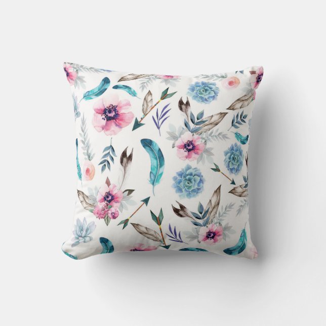 Bohemian Chic Floral Boho Girl Cushion (Front)