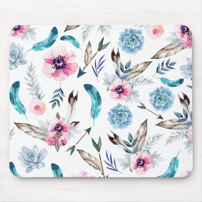 Bohemian Chic Floral Boho Girl Mouse Pad (Front)
