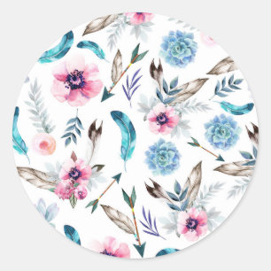 Bohemian Chic Floral Boho Girls Birthday Party Classic Round Sticker