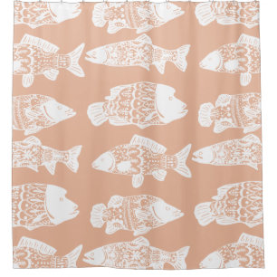 Bohemian Chic Floral Patterned Fish Peach Shower Curtain