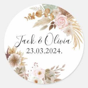  Bohemian Chic  floral Wedding  Classic Round Sticker