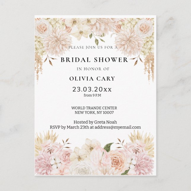 Bohemian Chic  floral Wedding Postcard (Front)