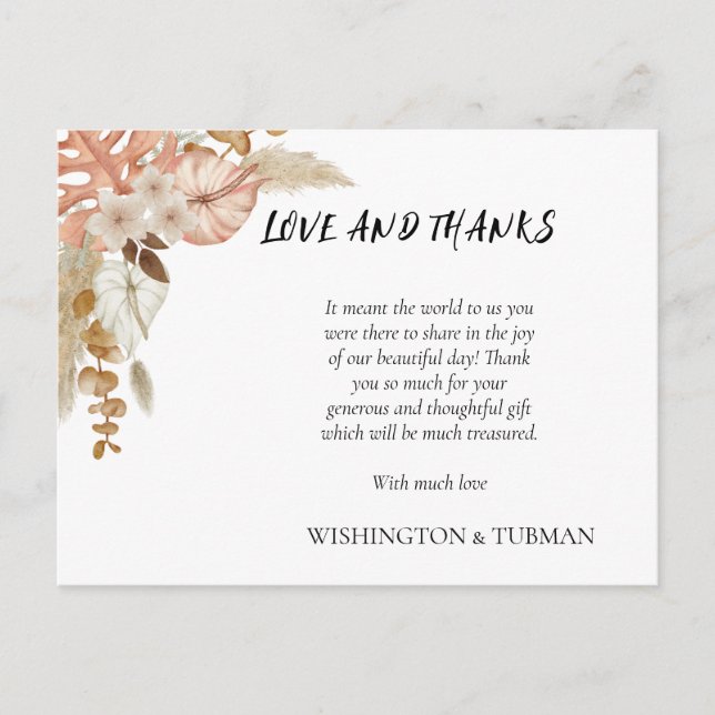 Bohemian Chic Floral Wedding  Thank You Card (Front)