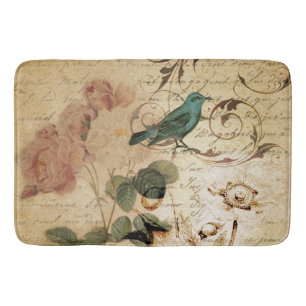Bohemian chic  Paris Scripts bird french botanical Bath Mat