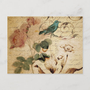 Bohemian chic Paris Scripts bird french botanical Postcard