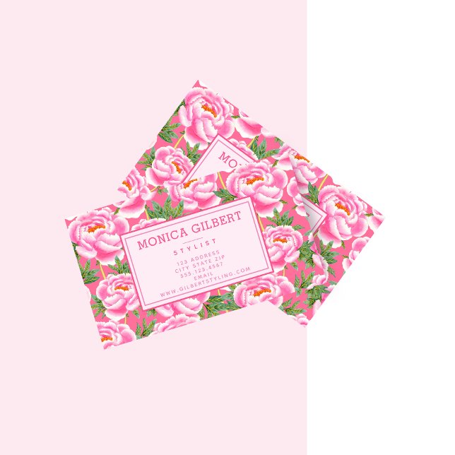 Bohemian Chic Pink Peonies Pattern Business Card (Creator Uploaded)