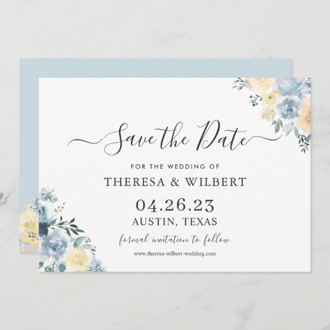 Bohemian Chic Vanilla Blue Wedding Save the Date Invitation (Front/Back)