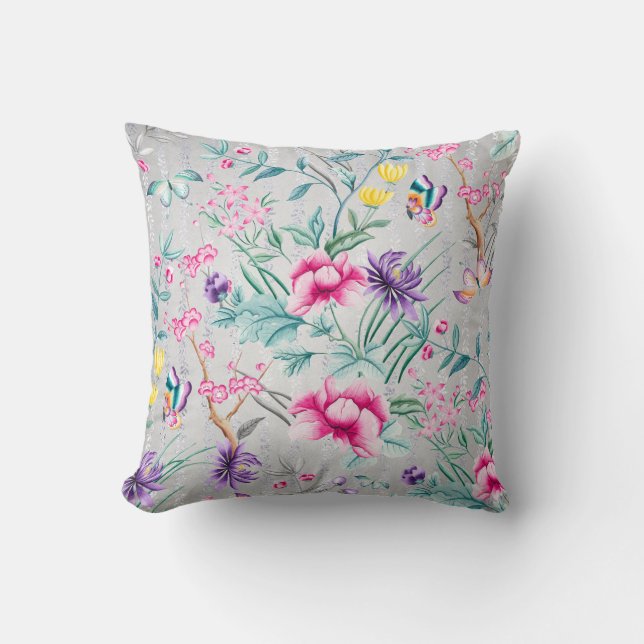 Bohemian Chinoiserie Tropical Tiffany Butterfly Cushion (Front)