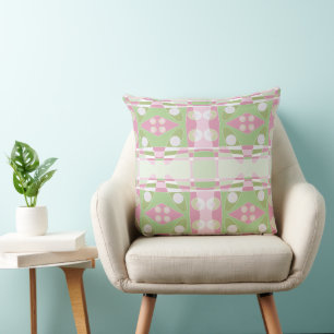 Bohemian Chintz 19 Green Pink White  Cushion