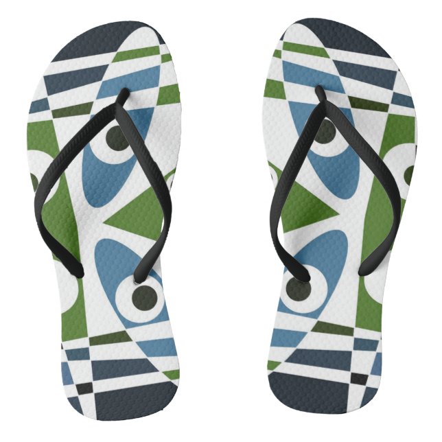 Bohemian Chintz 1 Blue Green Pin Button  Thongs (Footbed)