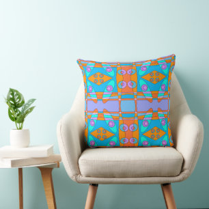 Bohemian Chintz 22 Turquoise Orange Blue Purple Cushion