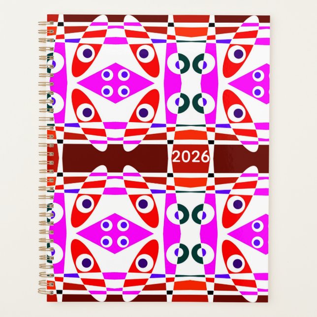 Bohemian Chintz 40 Red Fuchsia Pink Planner (Front)