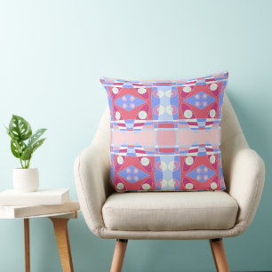 Bohemian Chintz 70 Pastel Red Blue White Cushion