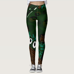 Bohemian Chintz Illustration Green Brown Spearmint Leggings