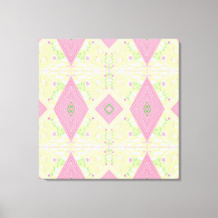 Bohemian Chintz Illustration Green Pink Nursery Canvas Print
