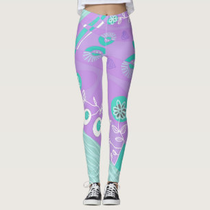 Bohemian Chintz Illustration Lilac Spearmint White Leggings