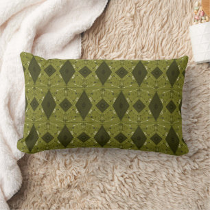 Bohemian Chintz Illustration Micro Olive Lumbar Cushion